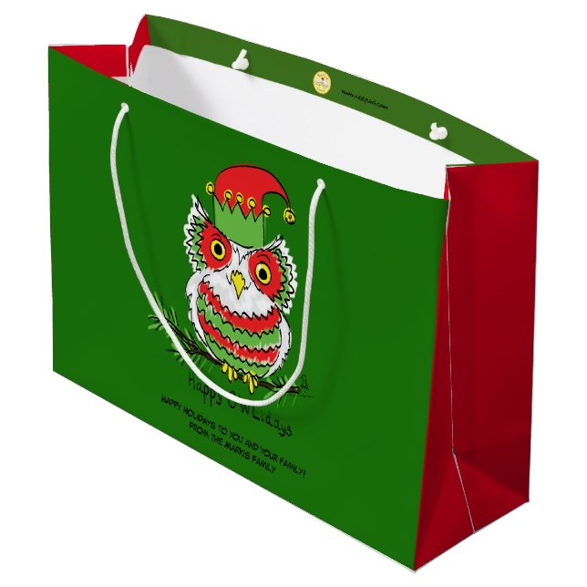 Bolsa De Regalo Grande Navidades búhos curan festividades divertidas (Angulo reverso)