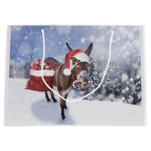 Bolsa De Regalo Grande Navidades burro con gorra rojo gracioso