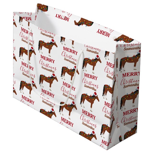Bolsa De Regalo Grande Navidades Caballo Santa Hat Xmas Luces (Angulo Anverso)