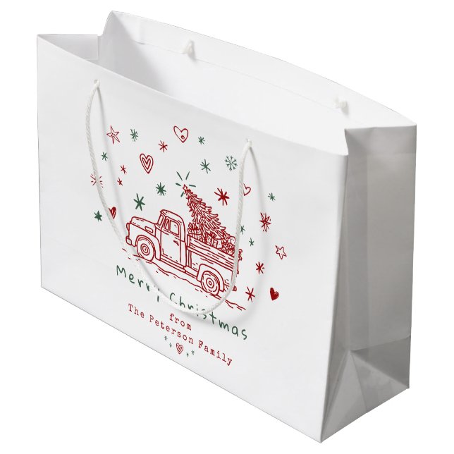 Bolsa De Regalo Grande Navidades caprichosos camioneros retro rojo y verd (Angulo reverso)