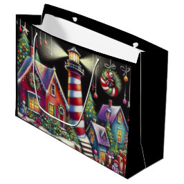 Bolsa De Regalo Grande Navidades caprichosos faro morado rosado rojo