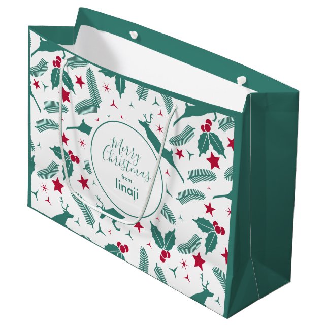 Bolsa De Regalo Grande Navidades ciervos y patrones holísticos (Angulo Anverso)