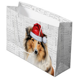 Bolsa De Regalo Grande Navidades Collie Dog Lover Woof Words Holiday