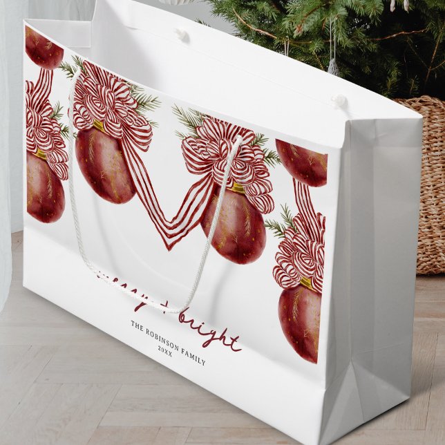 Bolsa De Regalo Grande Navidades con ornamentos a rayas festividad merry  (Subido por el creador)