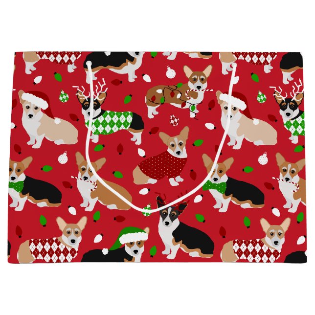 Bolsa De Regalo Grande Navidades Corgi Dogs (Anverso)