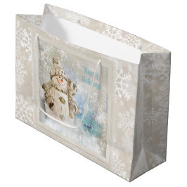 Bolsa De Regalo Grande Navidades cortan a hombre de nieve con copos de ni