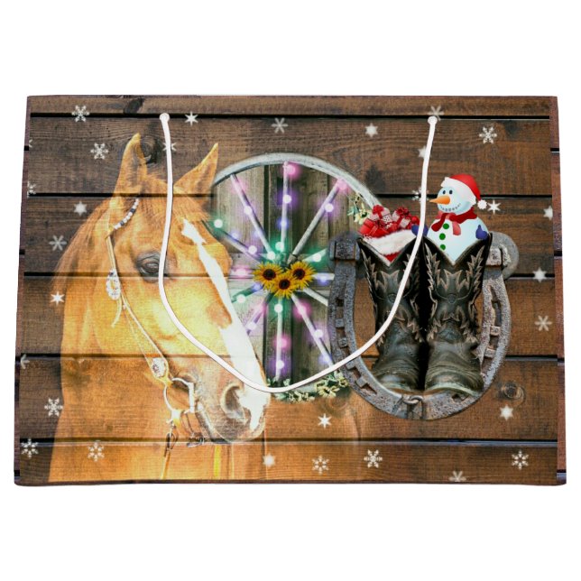 Bolsa De Regalo Grande Navidades Cowboy Boots Horse Wagon (Anverso)