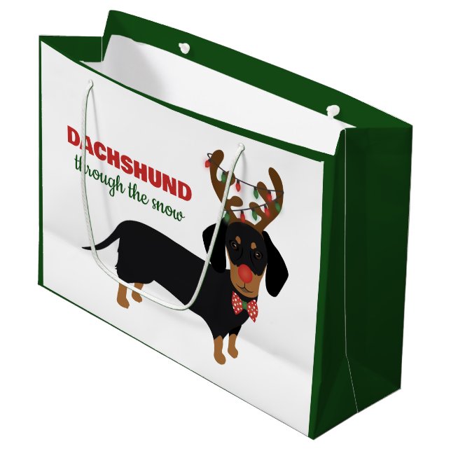 Bolsa De Regalo Grande Navidades Dachshund A Través De Perro De Renos De  (Angulo Anverso)