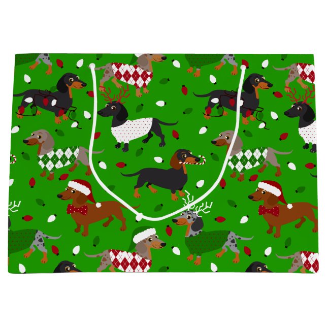 Bolsa De Regalo Grande Navidades Dachshund All Coats (Anverso)