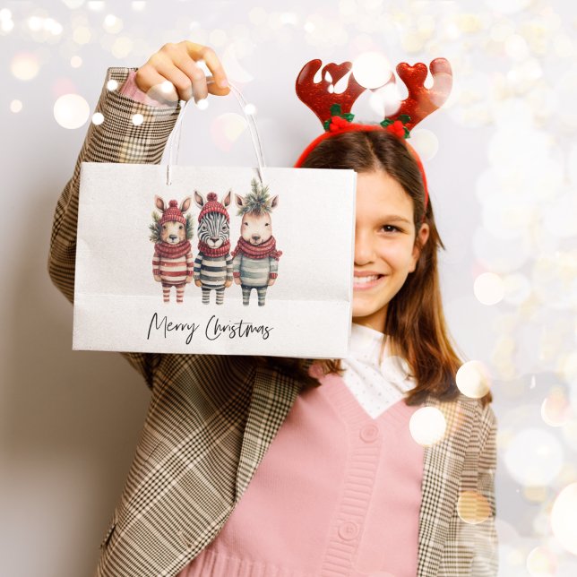 Bolsa De Regalo Grande Navidades de acuarela de época animales (Subido por el creador)