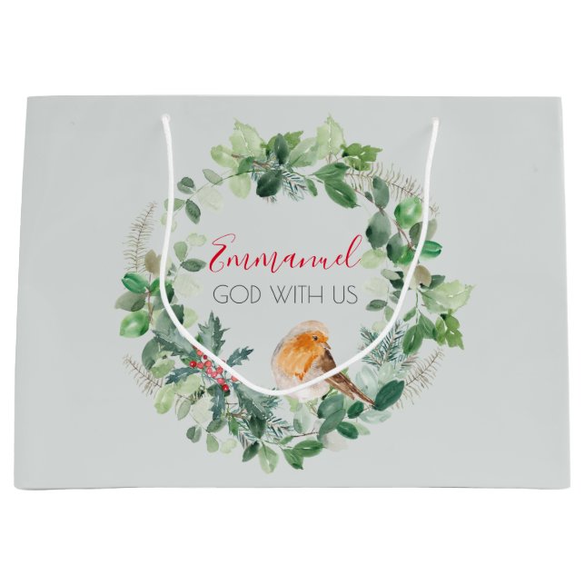 Bolsa De Regalo Grande Navidades de acuarela elegantemente cristiana Wrea (Anverso)