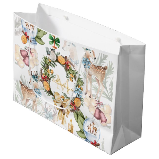 Bolsa De Regalo Grande Navidades de acuarela personalizados (Angulo Anverso)