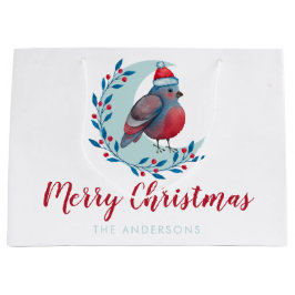 Bolsa De Regalo Grande Navidades De Acuarela Personalizados Pájaros En La