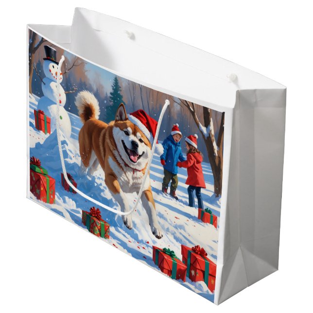 Bolsa De Regalo Grande Navidades de Akita en la escena de la nieve festiv (Angulo Anverso)