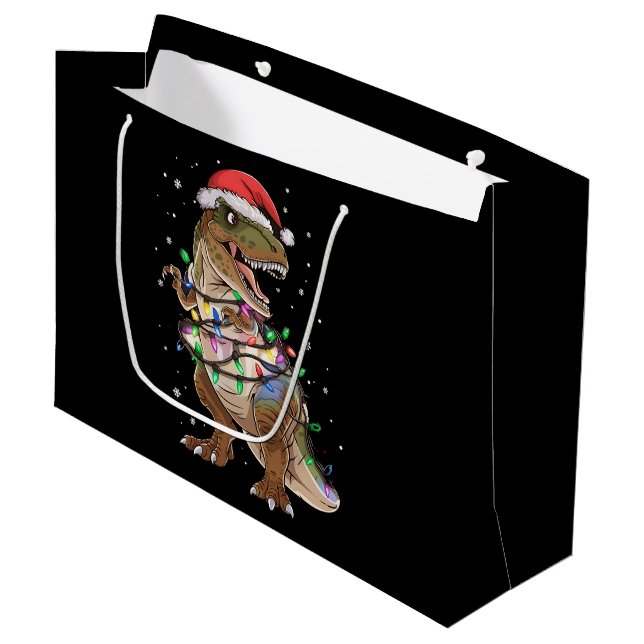 Bolsa De Regalo Grande Navidades de árbol T-rex de dinosaurios Sweater Xm (Angulo Anverso)