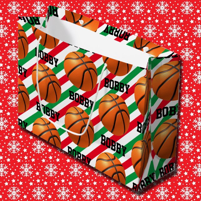 Bolsa De Regalo Grande Navidades de baloncesto añaden nombre Stripe Red n (Subido por el creador)