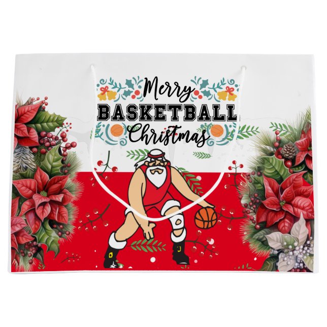 Bolsa De Regalo Grande Navidades de baloncesto cargando con Santa Claus (Anverso)