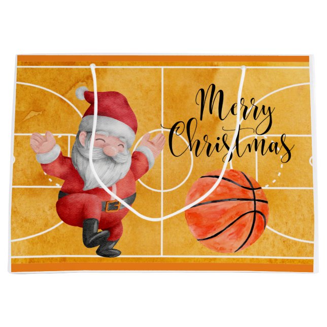Bolsa De Regalo Grande Navidades de baloncesto con Santa Claus (Anverso)
