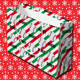 Bolsa De Regalo Grande Navidades de béisbol añaden nombre Stripe Red n Gr