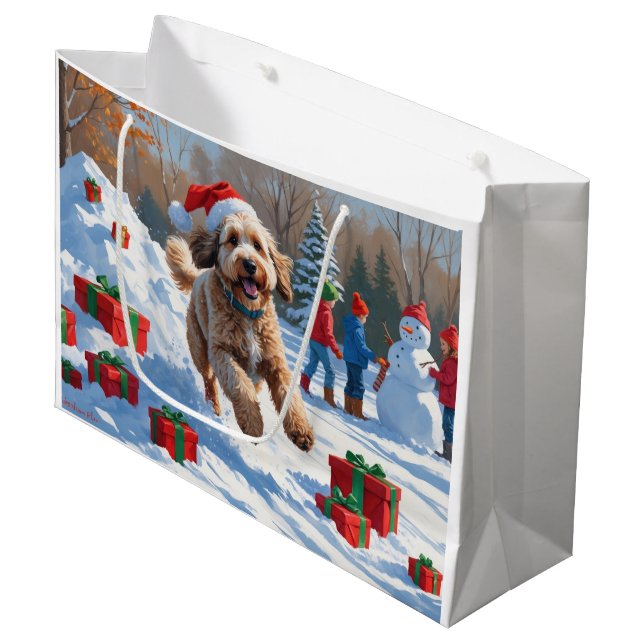 Bolsa De Regalo Grande Navidades de Bernedoodle en escena de nieve festiv (Angulo Anverso)