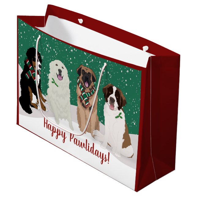 Bolsa De Regalo Grande Navidades de Bernese Leonberger Great Pyrenees (Angulo Anverso)
