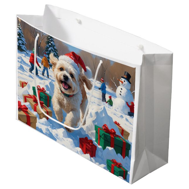 Bolsa De Regalo Grande Navidades de Bichon Frise Festivan Escena de Nieve (Angulo Anverso)