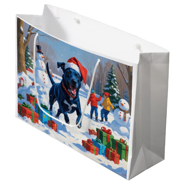 Bolsa De Regalo Grande Navidades de Blue Heeler celebran escena de nieve (Angulo Anverso)