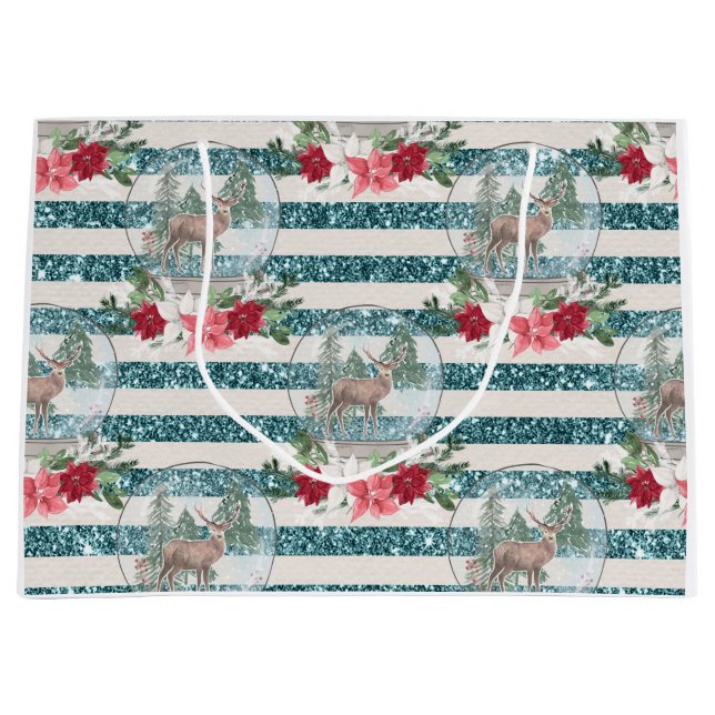 Bolsa De Regalo Grande Navidades de bola de nieve, poinsettias (Anverso)