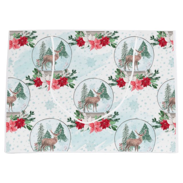 Bolsa De Regalo Grande Navidades de bola de nieve, poinsettias (Anverso)