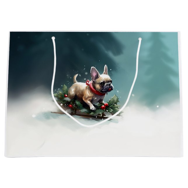 Bolsa De Regalo Grande Navidades de Bulldog franceses nevan el invierno (Anverso)