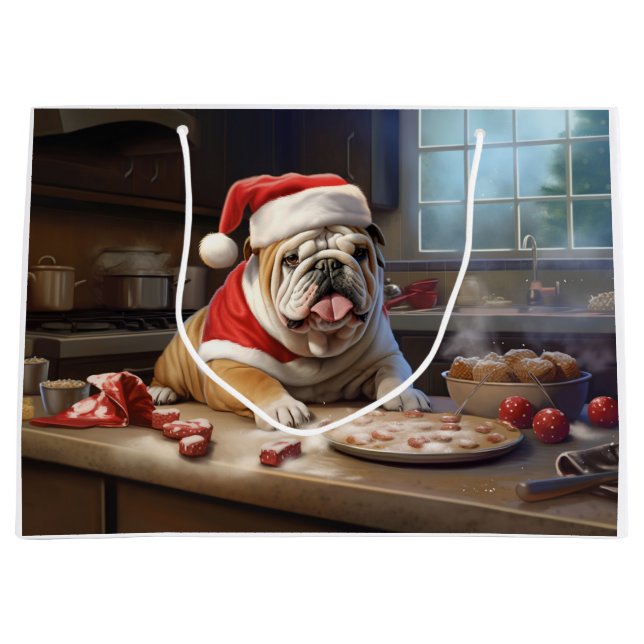 Bolsa De Regalo Grande Navidades de Bulldog ingleses celebran vacaciones (Anverso)