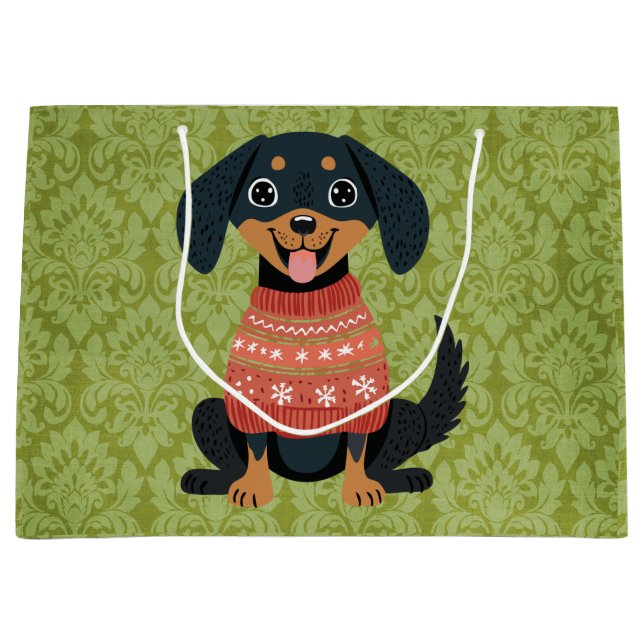 Bolsa De Regalo Grande Navidades de Cachorro Dachshund Weiner Santa Dog (Anverso)