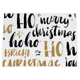 Bolsa De Regalo Grande Navidades de color negro y oro Palabra Texto Arte