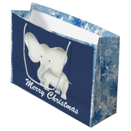 Bolsa De Regalo Grande Navidades de copo de nieve azul elefante blanco fi