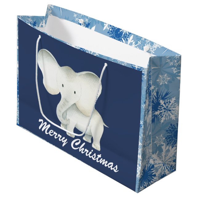 Bolsa De Regalo Grande Navidades de copo de nieve azul elefante blanco fi (Angulo Anverso)
