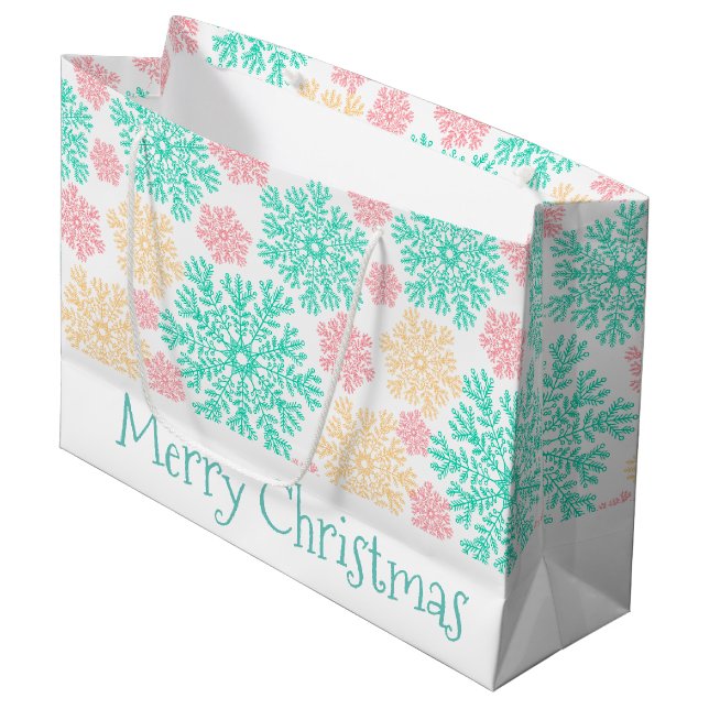 Bolsa De Regalo Grande Navidades de copos de nieve rosa y dorado Aqua (Angulo Anverso)