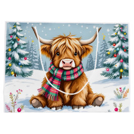 Bolsa De Regalo Grande Navidades de Cute Whimsical Highland Cow