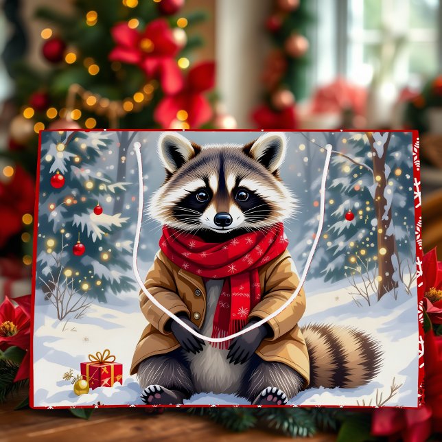 Bolsa De Regalo Grande Navidades de Cute Whimsical Raccoon (Subido por el creador)