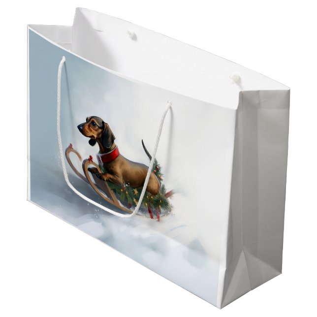 Bolsa De Regalo Grande Navidades de Dachshund en invierno (Angulo Anverso)