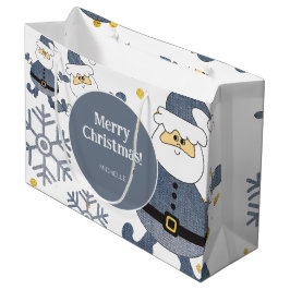 Bolsa De Regalo Grande Navidades de Denim de Oro Azul Santa Personalizada