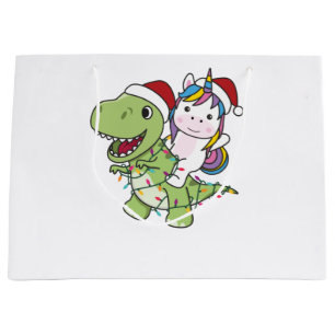 Bolsa De Regalo Grande Navidades de dinosaurios Unicorn Invierno T-Rex Di
