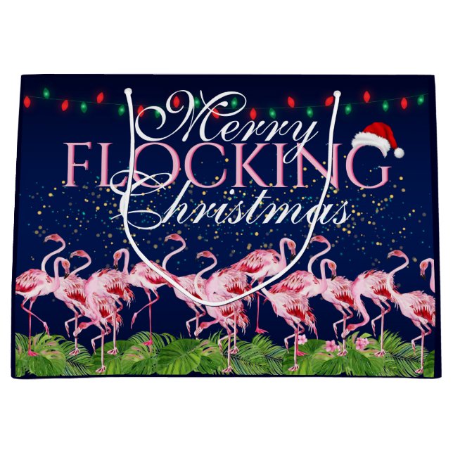 Bolsa De Regalo Grande Navidades de enclavamiento de cerezos Flamingo ros (Anverso)