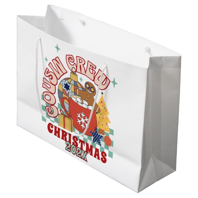 Bolsa De Regalo Grande Navidades de equipo de primos retro que coincidan  (Angulo Anverso)