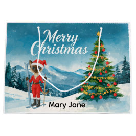 Bolsa De Regalo Grande Navidades de esquí para gatos de Santa Siamese que