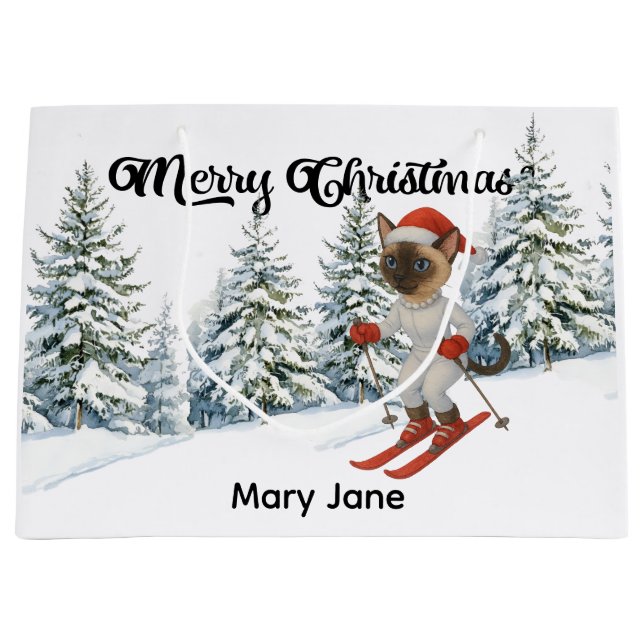 Bolsa De Regalo Grande Navidades de esquí para gatos de Santa Siamese que (Anverso)