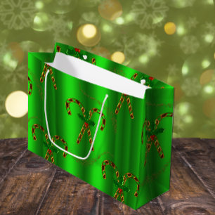 Bolsa De Regalo Grande Navidades de Golden Candy Canes Evergreen Elegance