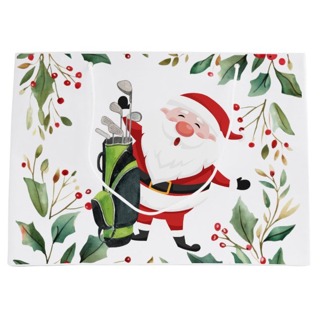 Bolsa De Regalo Grande Navidades de golf con Santa Claus (Anverso)