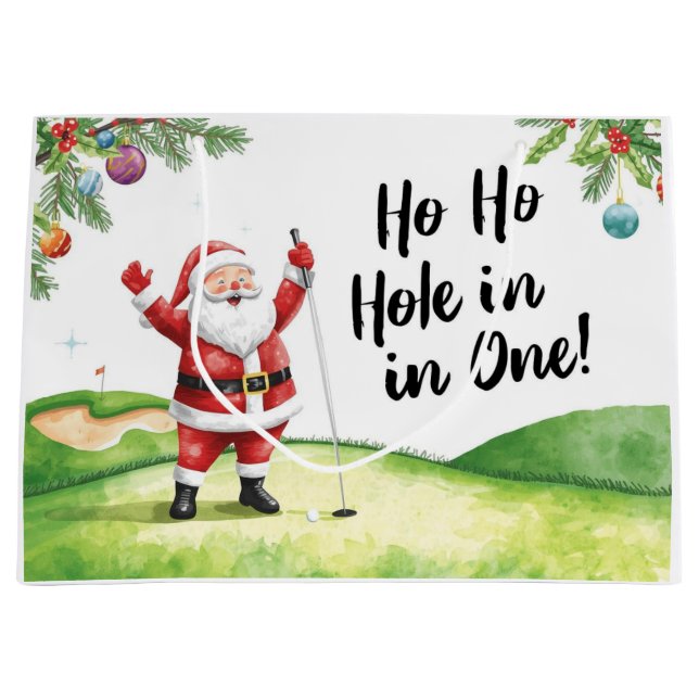 Bolsa De Regalo Grande Navidades de golf con Santa Claus con texto gracio (Anverso)