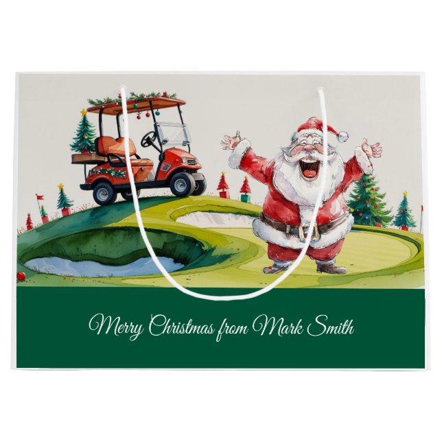 Bolsa De Regalo Grande Navidades de golf con Santa Claus en curso (Anverso)
