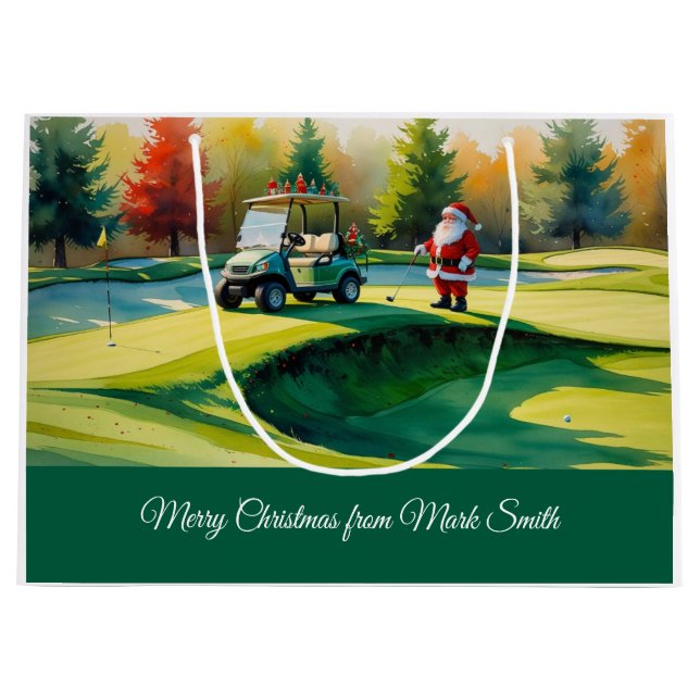 Bolsa De Regalo Grande Navidades de golf con Santa Claus en curso